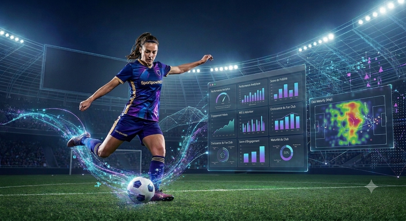 Illustration générée par IA montrant le rôle de la data dans le football féminin