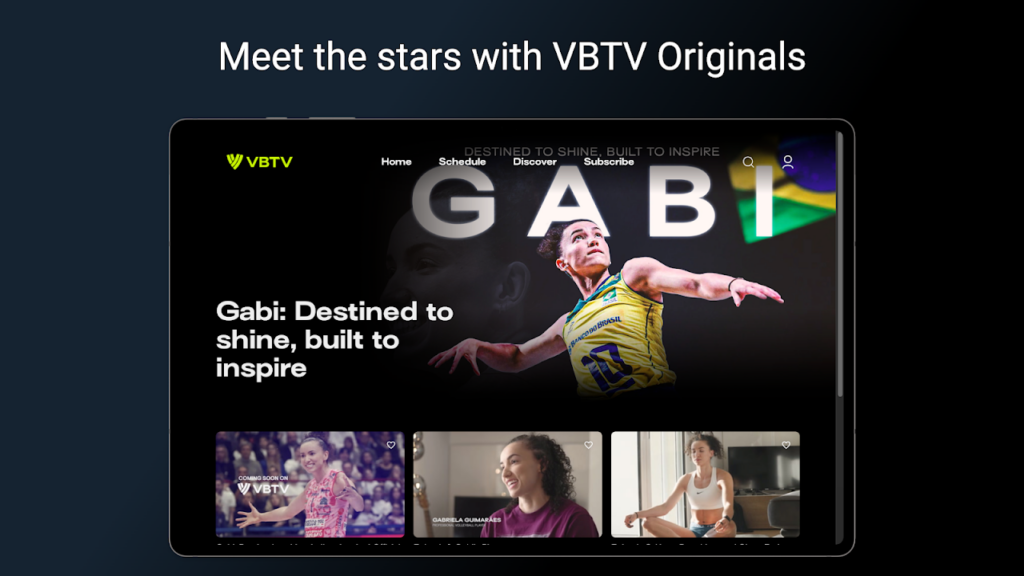 Ecran d'accueil de VBTV, la pateforme de streaming OTT de Volleyball World